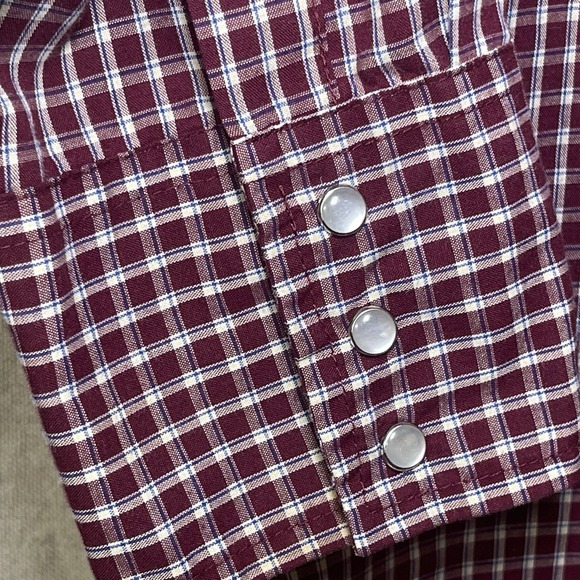 Western 2X Plains Big Man Burgundy Plaid Long Sleeve Pearl Snap Cowboy - Picture 4 of 6